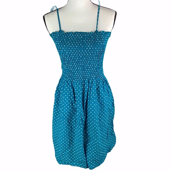 Dresses & Skirts - Elastic Ruched Top Polka Dot Sundress Size 10